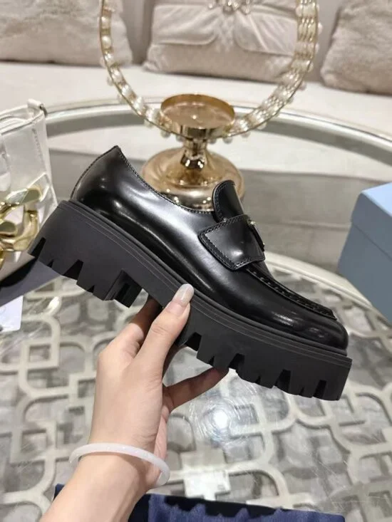 Women's Black Patent Prada Loafers - Picture 8 of 9